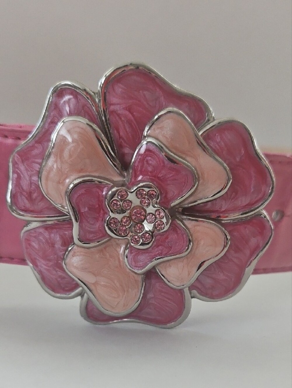 Pink Patent Leather Belt with Enamel Rhinestone Floral Buckle Small - Picture 5 of 7